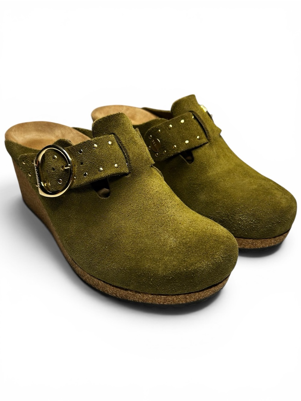 Birkenstock Papillio Fanny Wedge Clogs Thyme Green Suede EU 37 US 6-6.5